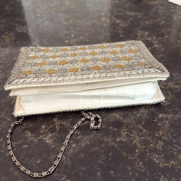 Vintage Beaded Geometric Evening Shoulder Bag Clutch Gold Silver - Picture 2 of 9